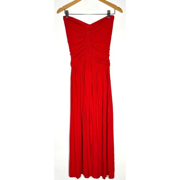 Rosetta Getty Collective Ruched Dress Strapless Sweetheart Maxi Cocktail Red 2 - Picture 4 of 10